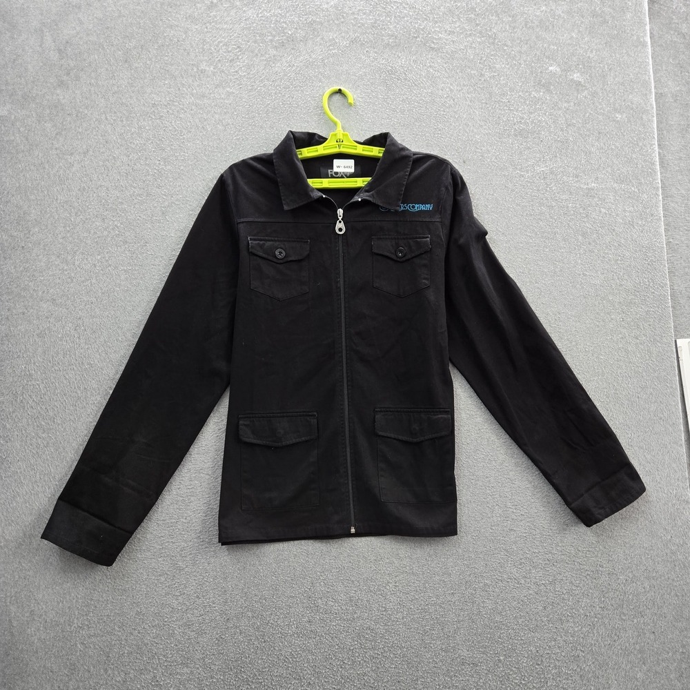 Fox Girl Jacket XL Black Embroidered Twill Activewear Button Zipper Long Sleeve